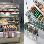32 Vienna Series Vertical Slimline Dual Temperature Hot Over Cold Self-Service Display with Custom Front Condiment Rail